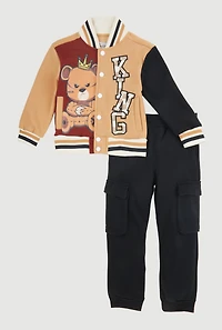 Little Boys King Graphic Varsity Jacket and Sweatpants, Multi, Size 5-6
