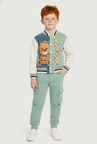 Little Boys King Graphic Varsity Jacket and Sweatpants
