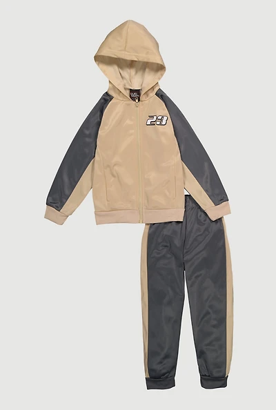 Little Boys Color Blocked 23 Graphic Zip Front Hoodie and Joggers, Multi, Size 4