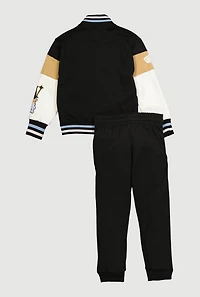 Little Boys 23 Luxury Graphic Varsity Jacket and Sweatpants, Black, Size 5-6