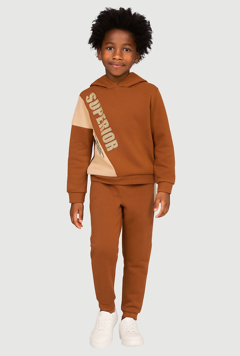 Little Boys Superior Pullover Hoodie and Joggers Set, Brown, Size 4