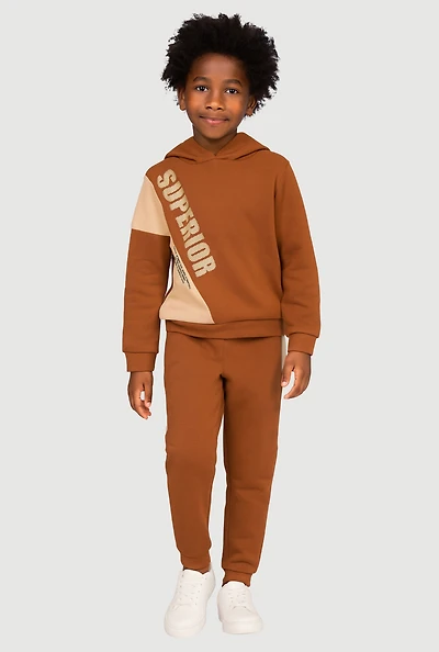 Little Boys Superior Pullover Hoodie and Joggers Set, Brown, Size 4