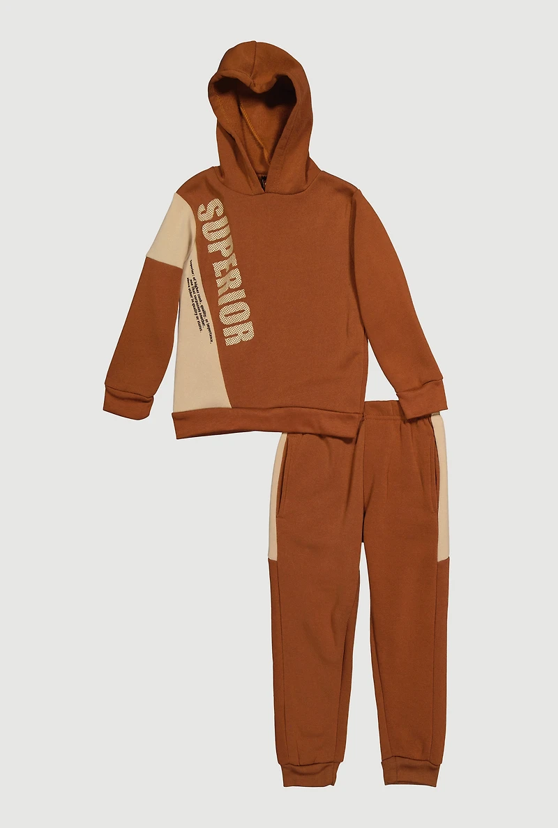 Little Boys Superior Pullover Hoodie and Joggers Set, Brown, Size 4