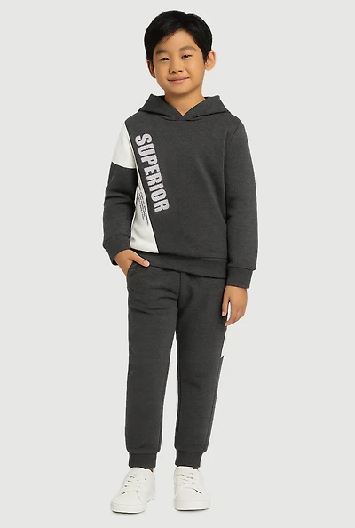 Little Boys Superior Pullover Hoodie and Joggers Set, Grey, Size 5-6