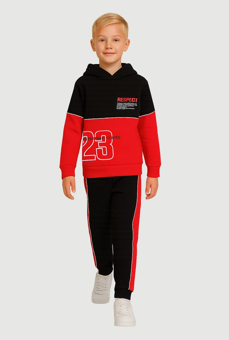 Little Boys Respect Basketball Legend 23 Hoodie and Joggers, Red, Size 5-6