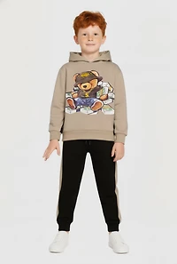 Little Boys Hustle Graphic Bear Hoodie and Joggers Set