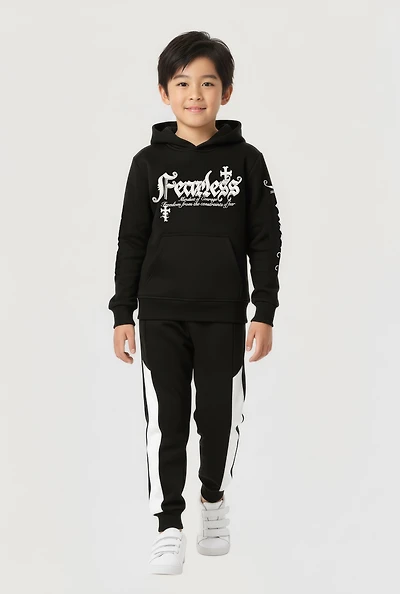 Little Boys Fearless Graphic Hooded Sweatshirt and Joggers