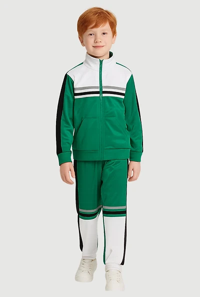 Little Boys Color Block Track Jacket and Sweatpants Set, Green, Size 4
