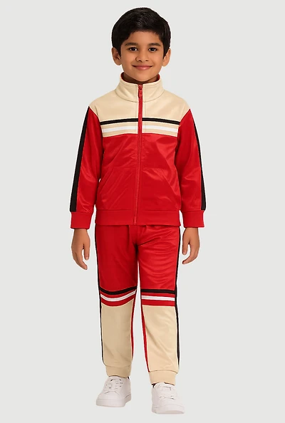 Little Boys Color Block Track Jacket and Sweatpants Set, Red, Size 4