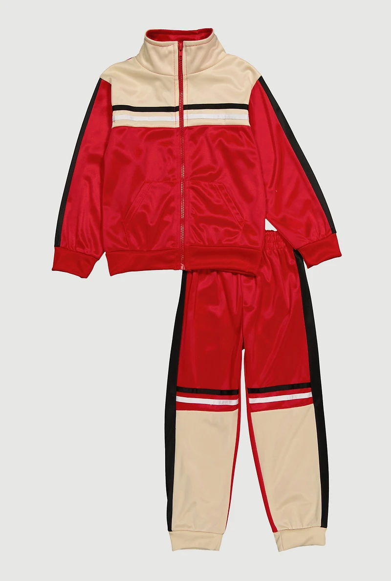 Little Boys Color Block Track Jacket and Sweatpants Set, Red,