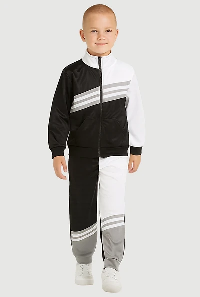 Little Boys Color Block Zip Front Track Jacket and Sweatpants, Black, Size 4