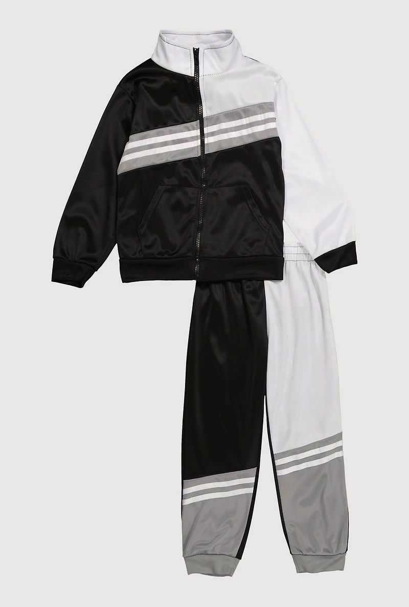 Little Boys Color Block Zip Front Track Jacket and Sweatpants