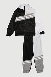 Little Boys Color Block Zip Front Track Jacket and Sweatpants
