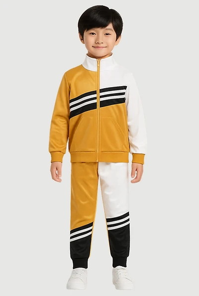 Little Boys Color Block Zip Front Track Jacket and Sweatpants, Brown, Size 5-6