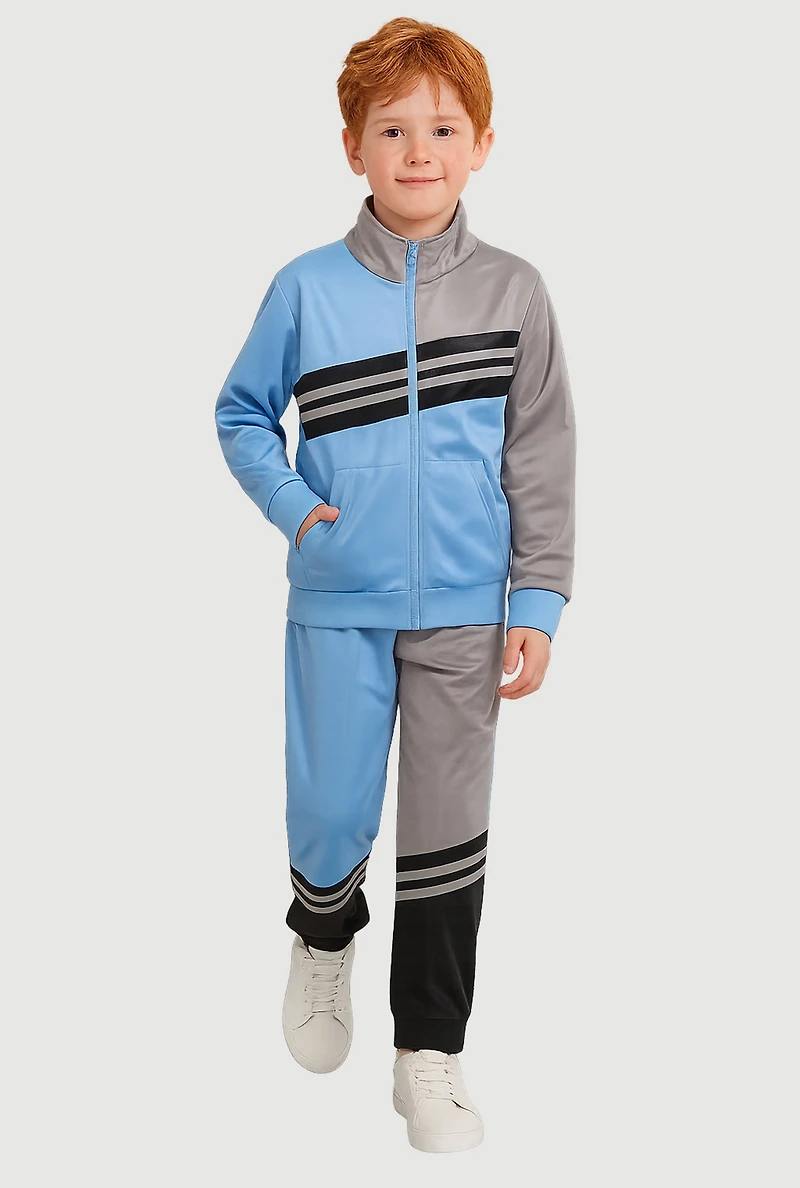 Little Boys Color Block Zip Front Track Jacket and Sweatpants,