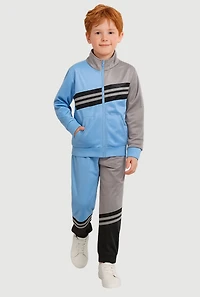 Little Boys Color Block Zip Front Track Jacket and Sweatpants,