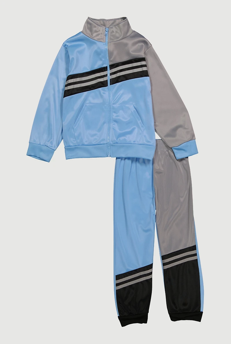 Little Boys Color Block Zip Front Track Jacket and Sweatpants,