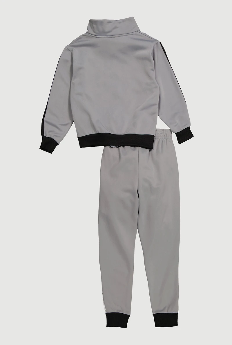 Little Boys Like A Boss Print Track Jacket and Joggers Set, Grey, Size 5-6