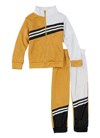 Little Boys Varsity Stripe Zip Front Track Jacket and Joggers, Yellow, Size 4
