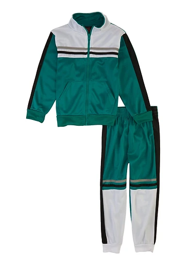 Little Boys Varsity Stripe Zip Front Track Jacket and Joggers, Green, Size 4
