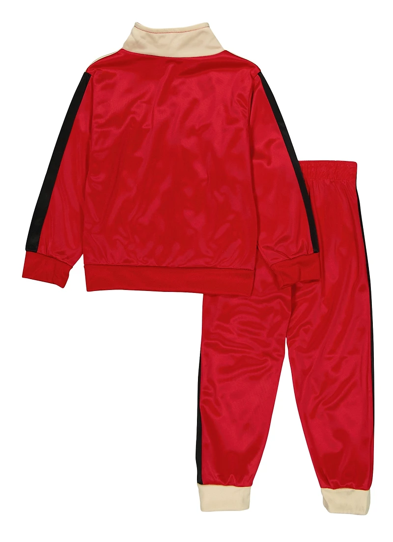 Little Boys Varsity Stripe Zip Front Track Jacket and Joggers, Red, Size 4