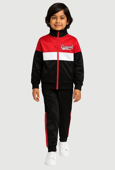 Little Boys Color Block Legend Graphic Jacket and Joggers, Black, Size 4