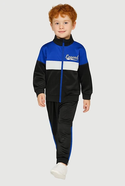 Little Boys Color Block Legend Graphic Jacket and Joggers, Black, Size 5-6