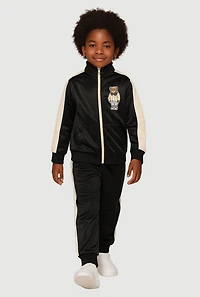 Little Boys Teddy Bear Graphic Jacket and Joggers, Black,