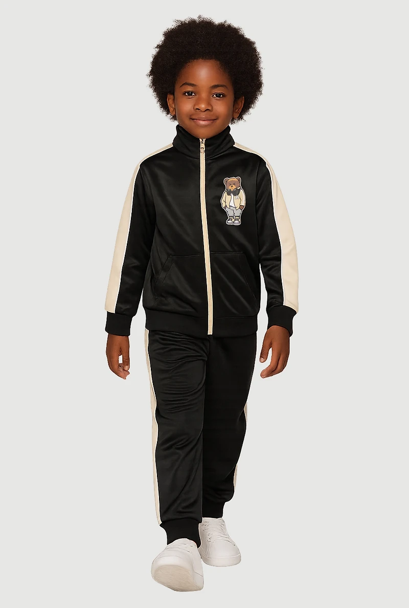 Little Boys Teddy Bear Graphic Jacket and Joggers, Black,
