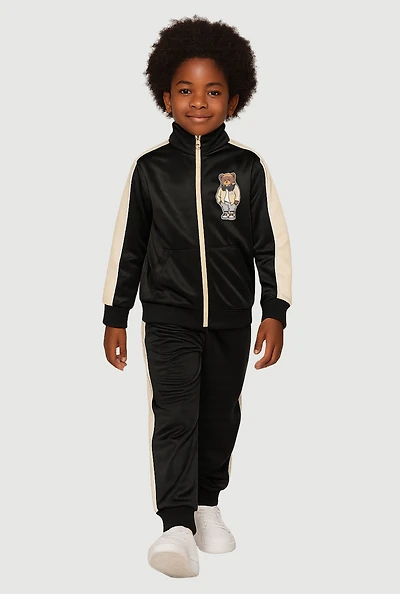 Little Boys Teddy Bear Graphic Jacket and Joggers, Black,