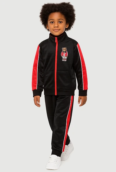 Little Boys Teddy Bear Graphic Jacket and Joggers, Black, Size 4