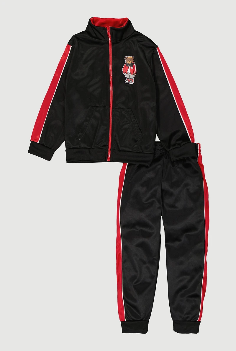 Little Boys Teddy Bear Graphic Jacket and Joggers, Black, Size 4