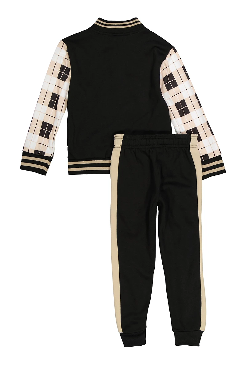 Little Boys V Initial Color Block Varsity Jacket and Joggers, 4