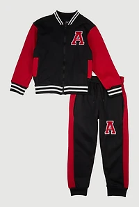 Little Boys A Patch Color Block Varsity Jacket and Joggers Set, Multi,