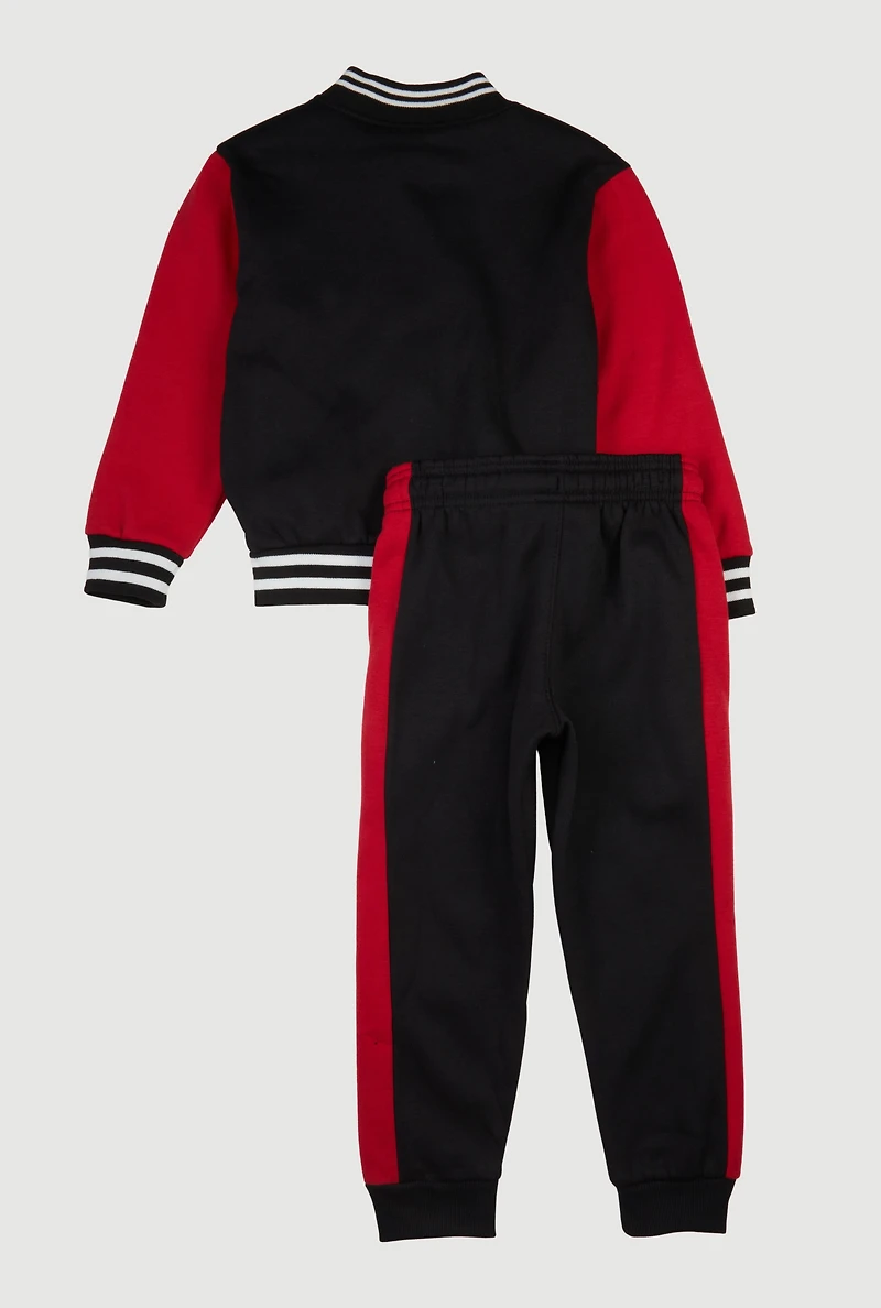 Little Boys A Patch Color Block Varsity Jacket and Joggers Set,