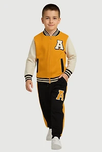 Little Boys A Patch Color Block Varsity Jacket and Joggers Set, Multi,