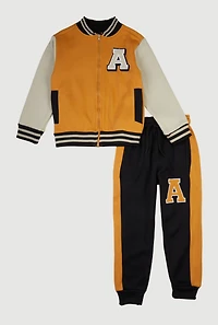 Little Boys A Patch Color Block Varsity Jacket and Joggers Set, Multi,