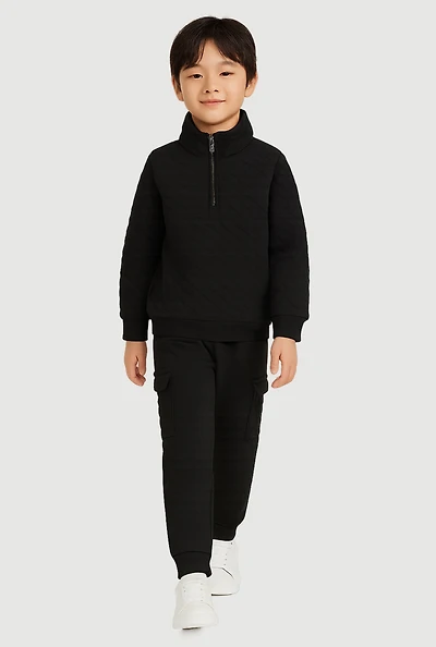 Little Boys Quilted Sweatshirt and Cargo Joggers, 4