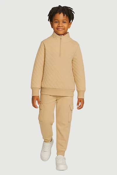 Little Boys Quilted Sweatshirt and Cargo Joggers,