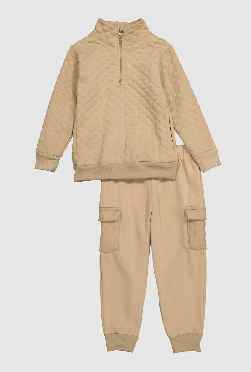 Little Boys Quilted Sweatshirt and Cargo Joggers, 4