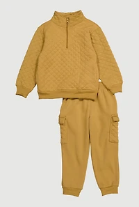 Little Boys Quilted Sweatshirt and Cargo Joggers, Yellow, Size 4