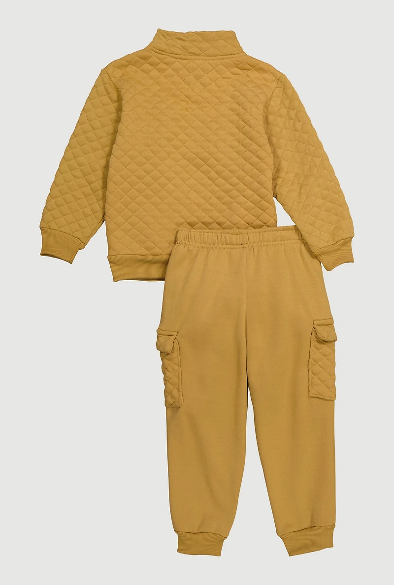 Little Boys Quilted Sweatshirt and Cargo Joggers, Yellow, Size 4