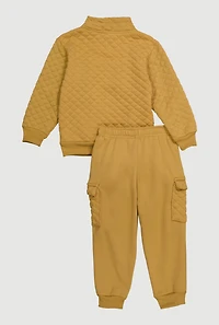 Little Boys Quilted Sweatshirt and Cargo Joggers, Yellow, Size 4