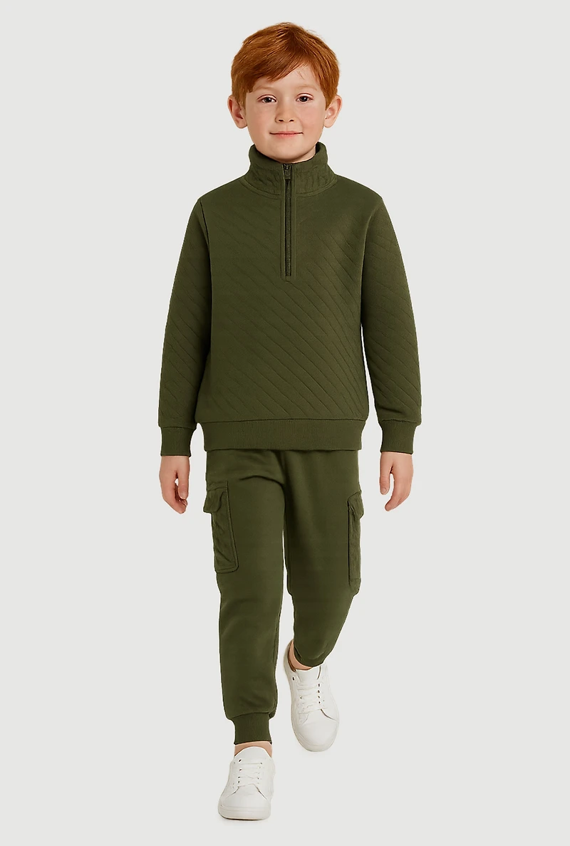 Little Boys Quilted Sweatshirt and Cargo Joggers