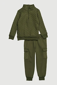 Little Boys Quilted Sweatshirt and Cargo Joggers