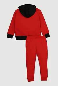 Little Boys Color Block Zip Front Hoodie and Joggers Set, Red,