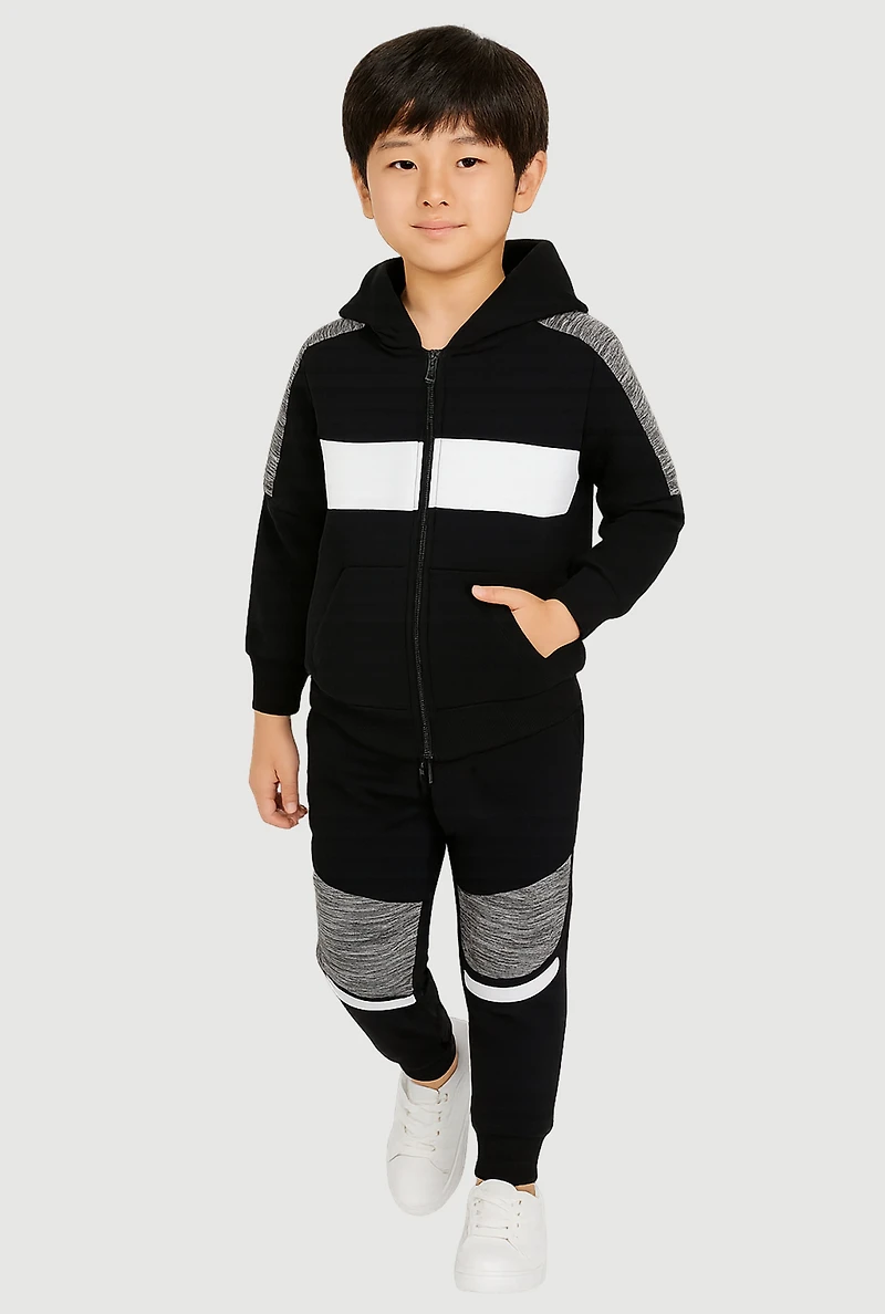 Little Boys Zip Front Hoodie and Joggers Set, Black, Size 5