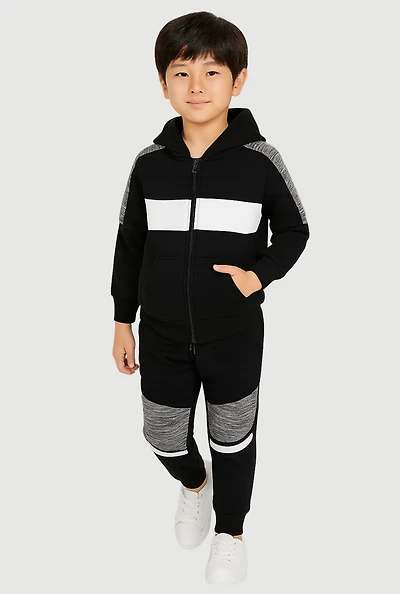 Little Boys Zip Front Hoodie and Joggers Set, Black, Size 5
