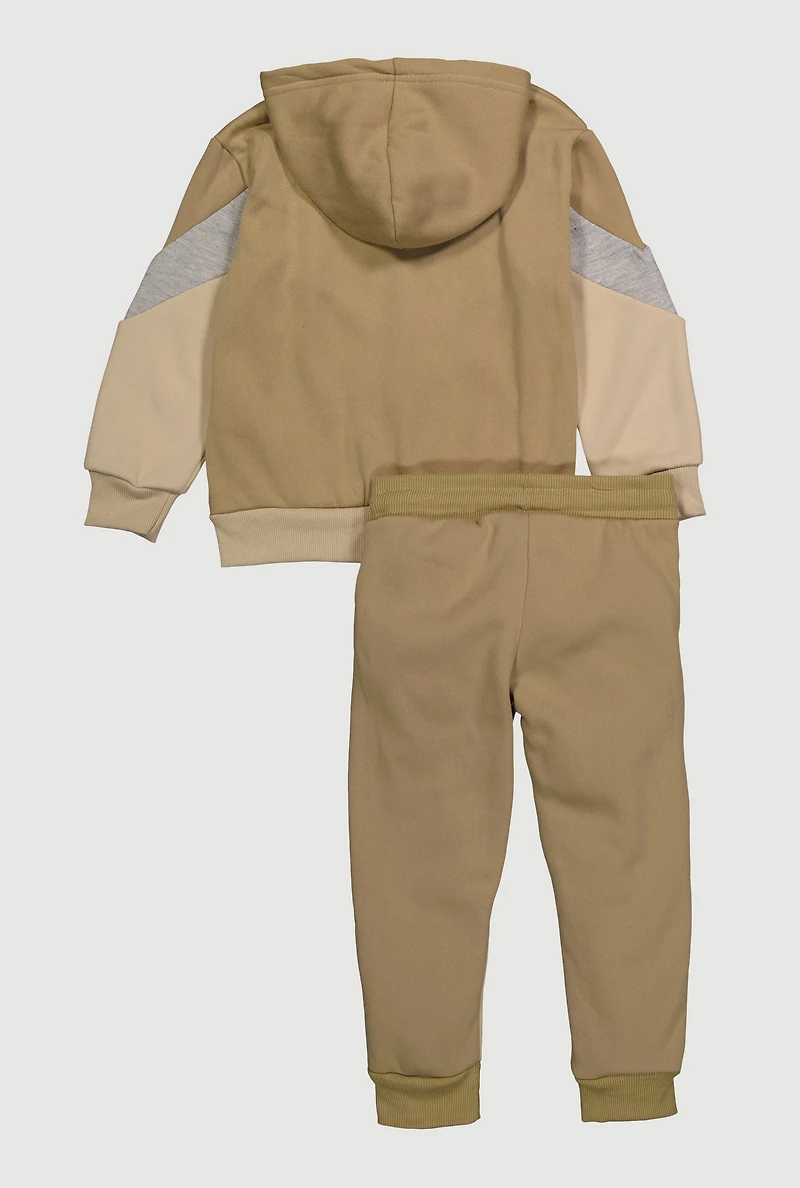 Little Boys Fleece Zip Front Hoodie and Joggers Set, Beige, Size 4