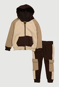 Little Boys Color Blocked Fleece Lined Hoodie and Cargo Joggers, Multi,